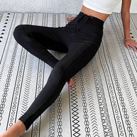 Damen Hochtaillierte Yogahose mit elastischem Bund und Rippstruktur WW