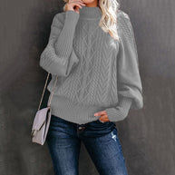 Damen Grober Strickpullover mit hohem Kragen und Ballonärmeln WW