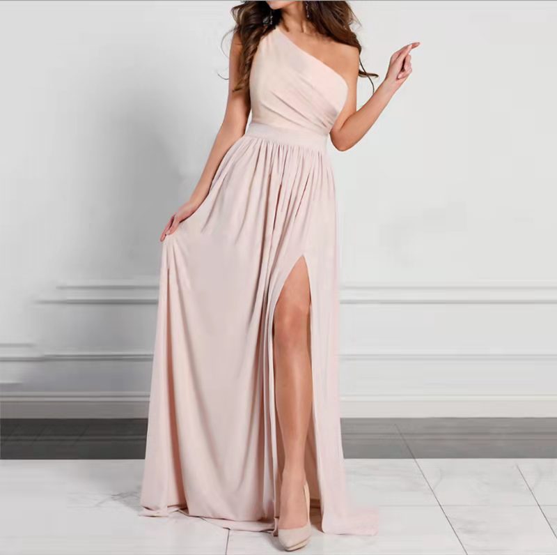 Damen Elegantes One-Shoulder Maxi-Kleid mit hohem Schlitz und fließendem Schnitt WW