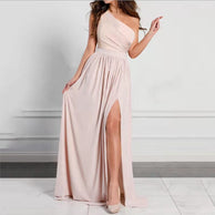 Damen Elegantes One-Shoulder Maxi-Kleid mit hohem Schlitz und fließendem Schnitt WW
