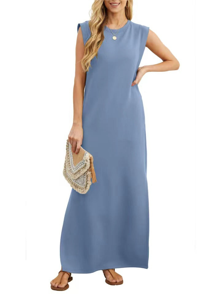 Damen elegantes Maxikleid mit schlichter Silhouette und lässigen Ärmeln WW