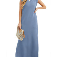 Damen elegantes Maxikleid mit schlichter Silhouette und lässigen Ärmeln WW