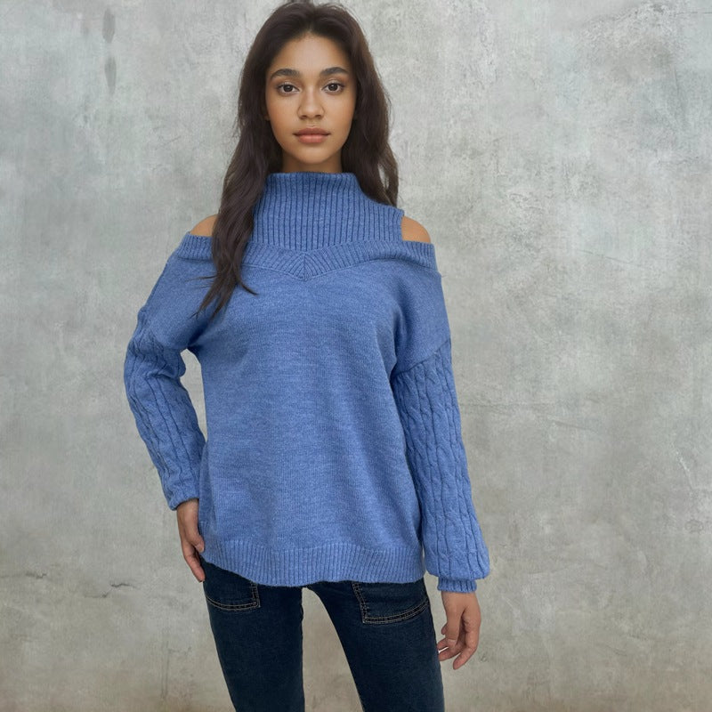 Damen Pullover mit schulterfreiem Design und strukturierten Ärmeln WW