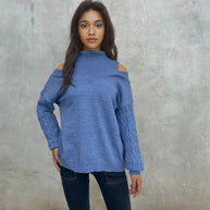 Damen Pullover mit schulterfreiem Design und strukturierten Ärmeln WW