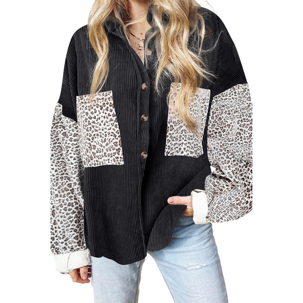 Damen Trendige Kordjacke mit Leo-Details WW