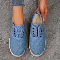 Damen Casual Espadrille Slip-Ons mit stylischem distressed Denim-Muster WW