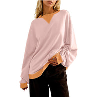 Damen lässiges Sweatshirt mit V-Ausschnitt und Kontrastbündchen WW