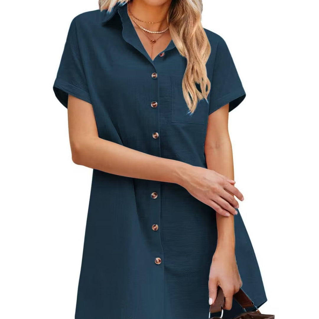 Damen Hemdblusenkleid aus strapazierfähigem Leinenmix mit Knopfdetail und Brusttasche W&W Mode