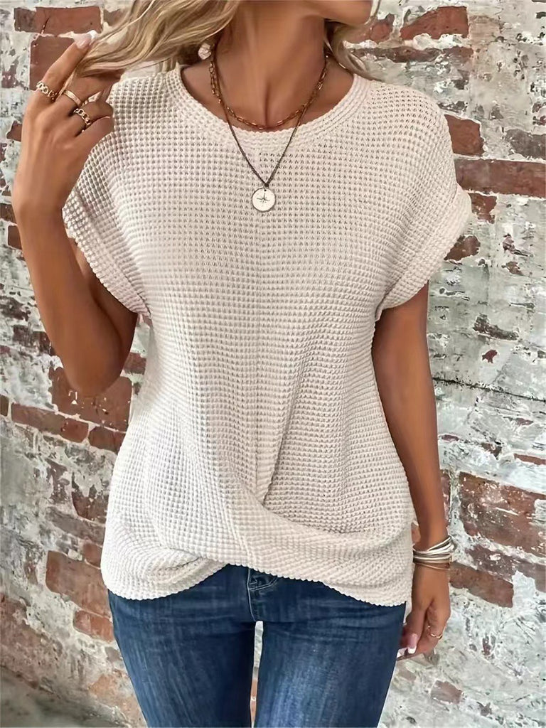 Damen lässiges Waffelshirt mit kurzem Arm und lockerer Passform WW