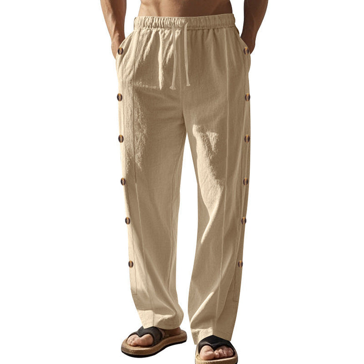 Herren nan entspannte Leinen-Relaxhose mit seitlicher Knopfleiste elastischem Bund und Eingrifftaschen W&W Mode