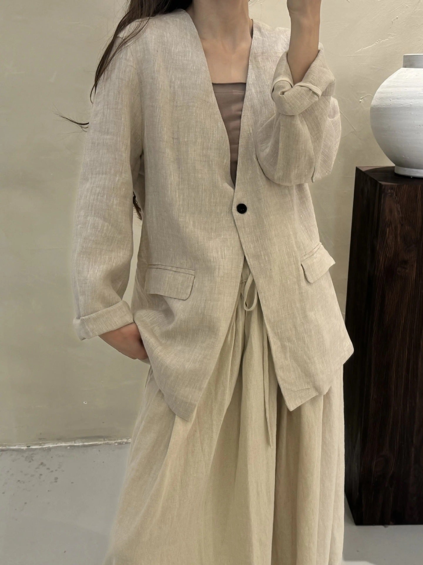 Damen Relaxed Fit Leinen Blazer WW