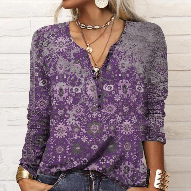 Damen Langarmshirt mit detailliertem Druck und Knopfleiste WW