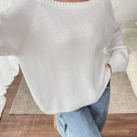 Damen Bequemer Oversized Pullover mit weitem Rundhalsausschnitt WW