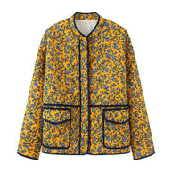 Damen außergewöhnliche Steppjacke mit floralen Mustern und praktischen Taschen WW