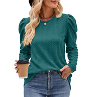 Damen elegantes Langarmshirt mit strukturiertem Muster und Puffärmeln WW