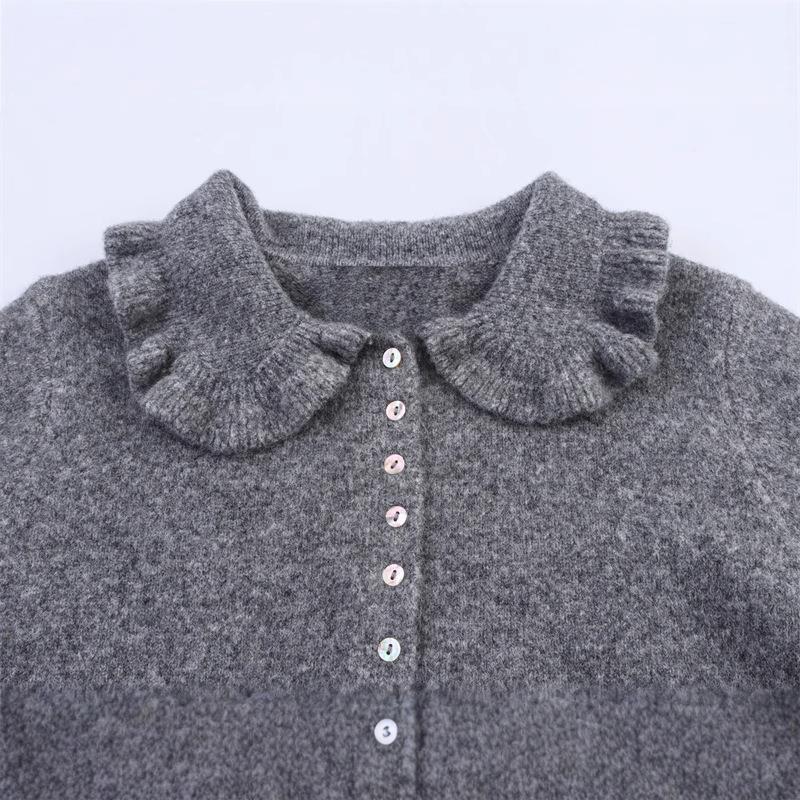 Damen Strickjacke mit frillenden Abschlüssen und dekorativem Kragen WW