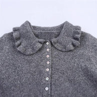 Damen Strickjacke mit frillenden Abschlüssen und dekorativem Kragen WW