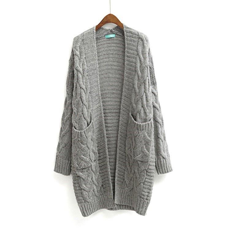 Damen Strickjacke mit grobem Zopfmuster und Taschen WW