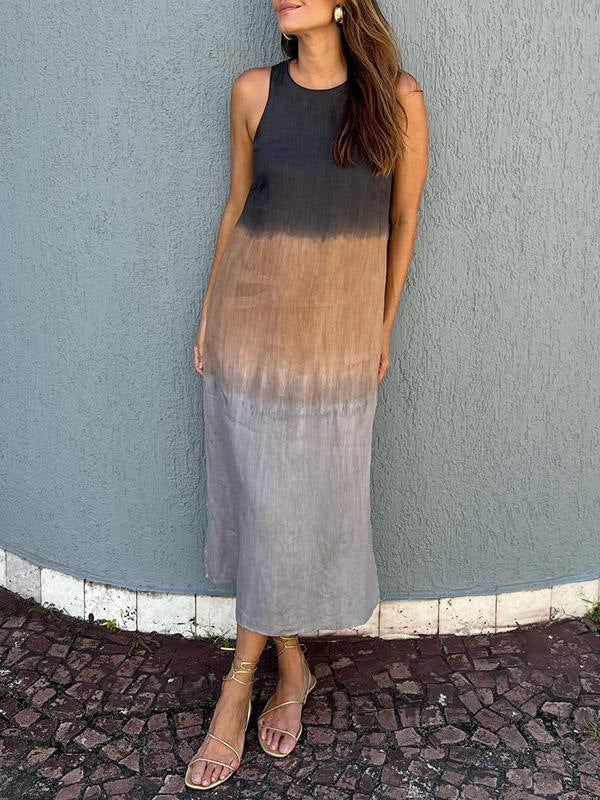 W&W Mode | Lässiges Baumwoll-Leinen Ärmelloses Gradient-Kleid