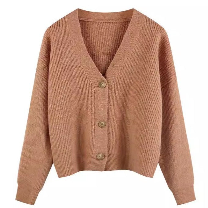 Damen Strickjacke mit V-Ausschnitt und hochwertigen Knopfdetails WW
