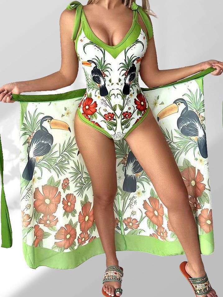 Damen Pareo mit botanischem Muster und stilvollem Bindegürtel W&W Mode