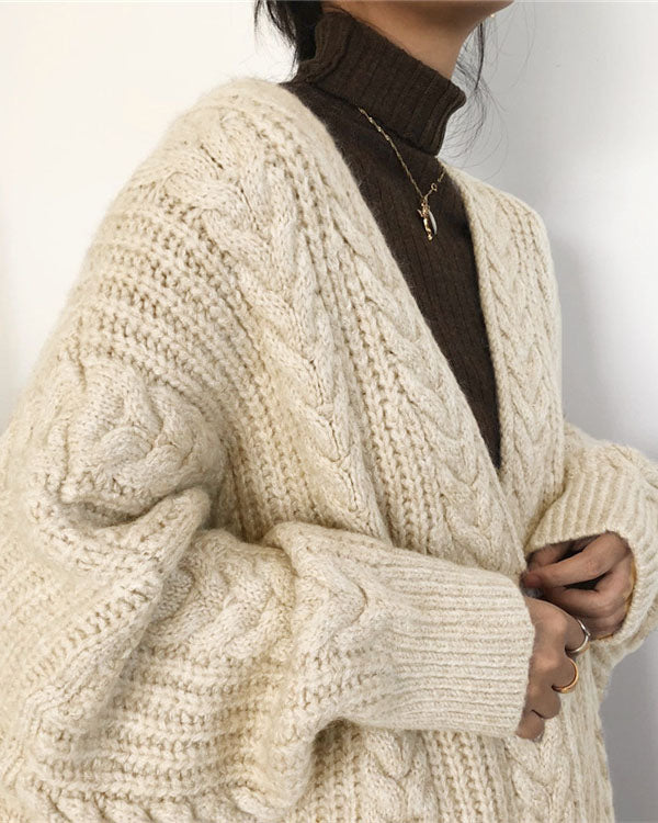 W&W Mode Retro einfach verdickt lose verdrehte lange Strickjacke
