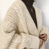 WW Retro einfach verdickt lose verdrehte lange Strickjacke