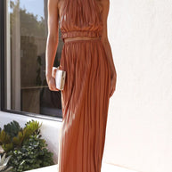 Damen Maxikleid mit raffiniertem Faltenwurf und elegantem Halterdesign WW