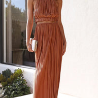 WW | Jahr Sexy Halter Rückfrei Sexy Schnürkleid Plissee Kleid
