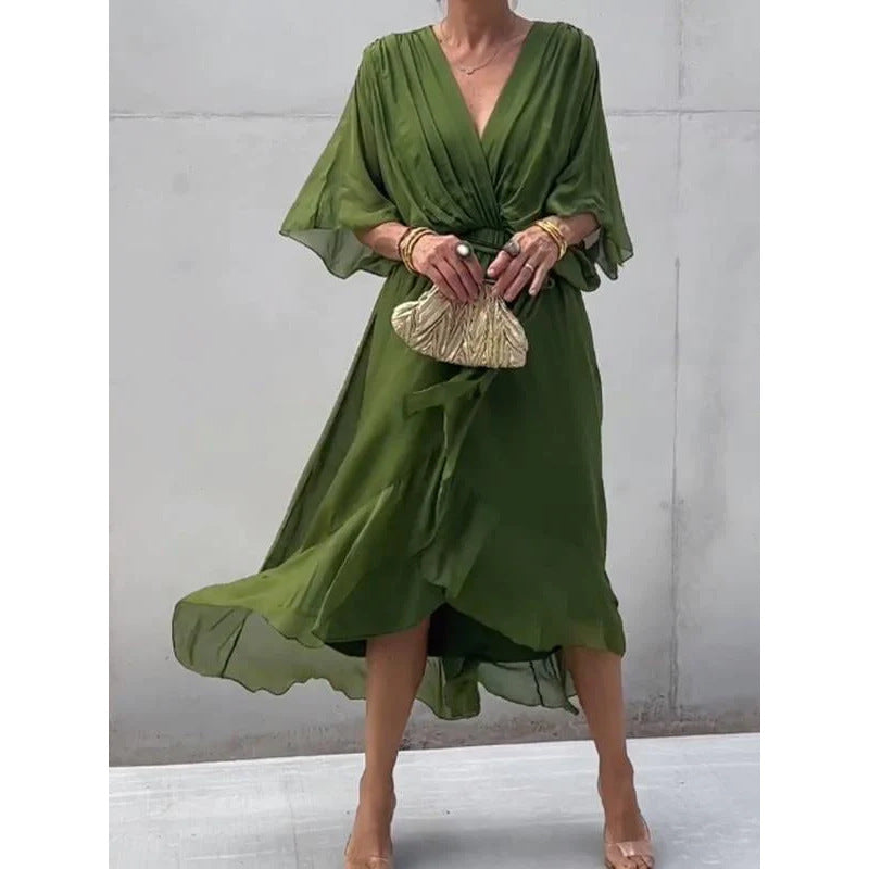 W&W Mode | Schnürung Batwing Ärmel Unregelmäßiges Kleid