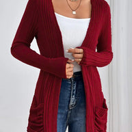 Damen Strickjacke mit raffinierten Rüschen und seitlichen Taschen WW