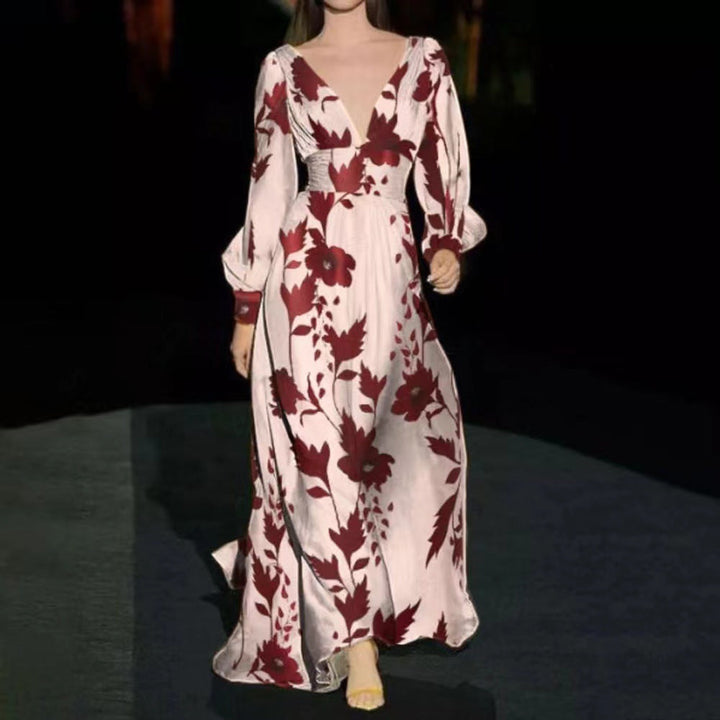 Damen Elegantes Maxi-Jumpsuit mit floralen Mustern und tiefem V-Ausschnitt W&W Mode