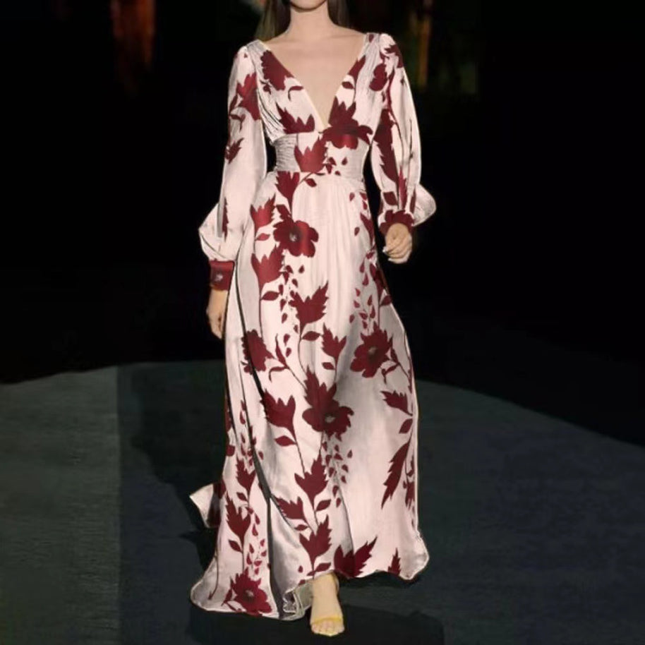 Damen Elegantes Maxi-Jumpsuit mit floralen Mustern und tiefem V-Ausschnitt WW