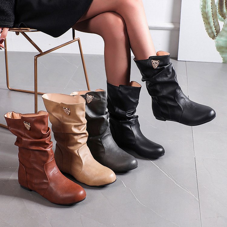 Damen modische Stiefel mit lässigem Falten-Design und elegantem Absatz W&W