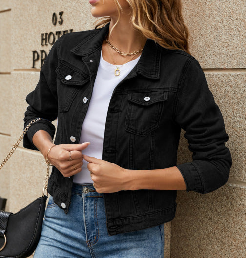 Damen klassische Denim-Jacke im Schneidertailoring-Stil WW