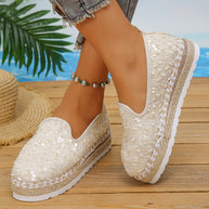 Damen Slip-On Espadrilles mit funkelnden Pailletten und komfortabler Plateausohle WW