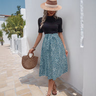 Damen Midikleid mit grafischem Punktedesign und elegantem Taillengürtel WW