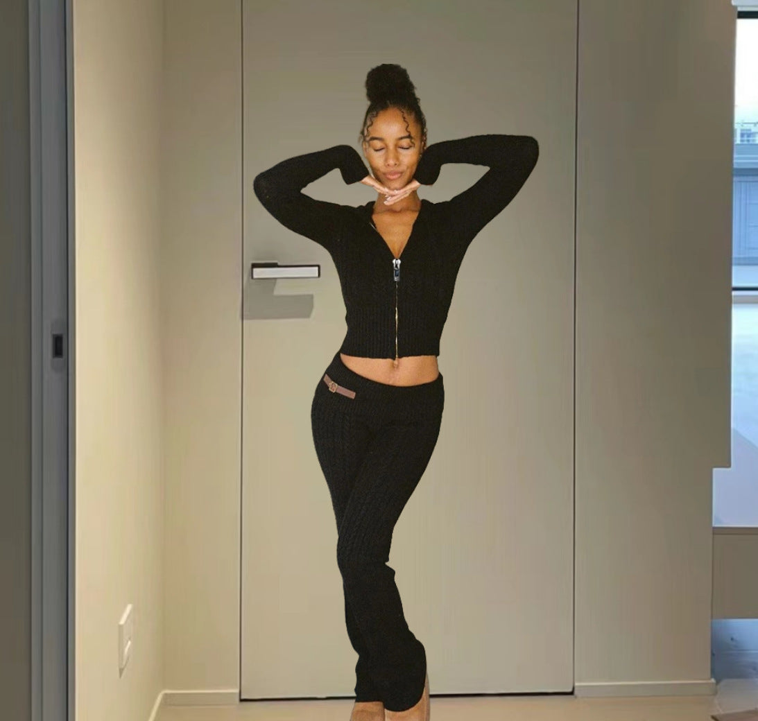 Damen Strickanzug mit Reißverschluss und weitem Bein WW