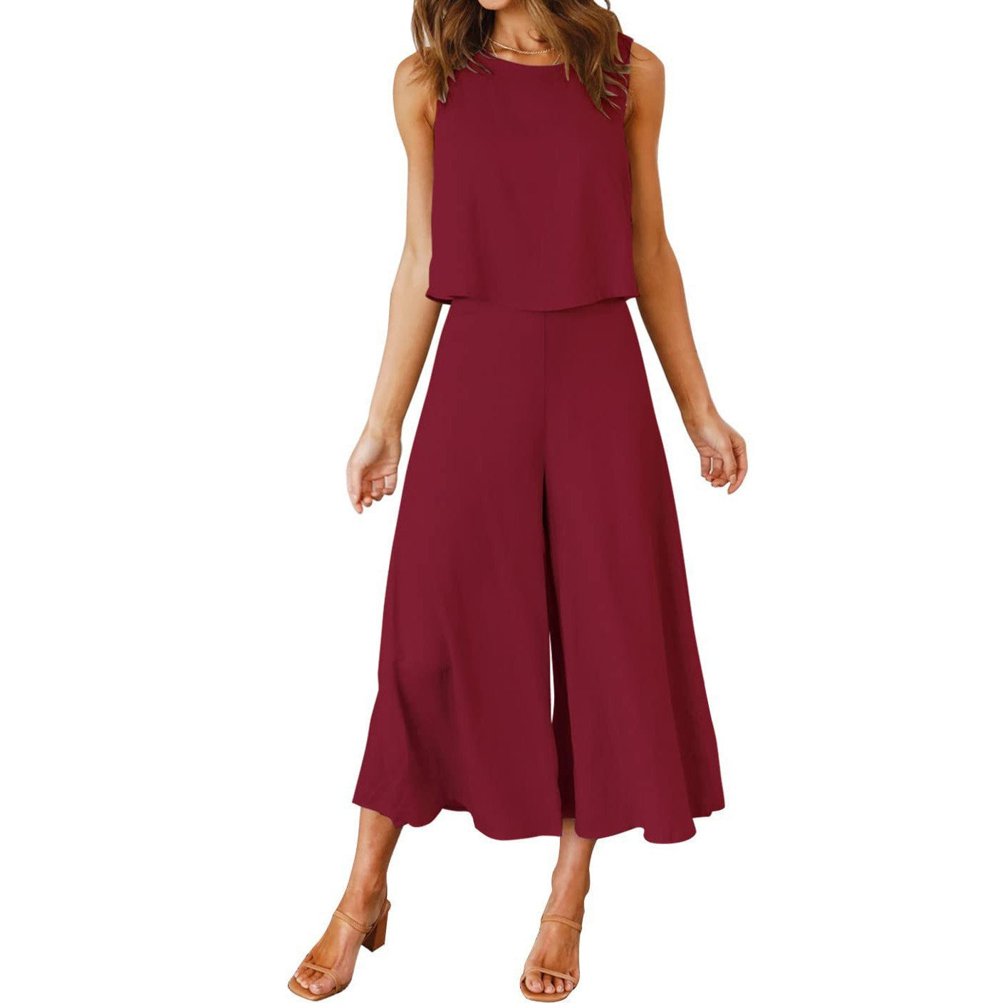 Damen Luftiger Jumpsuit mit schwingendem Bein und ärmellosem Design WW