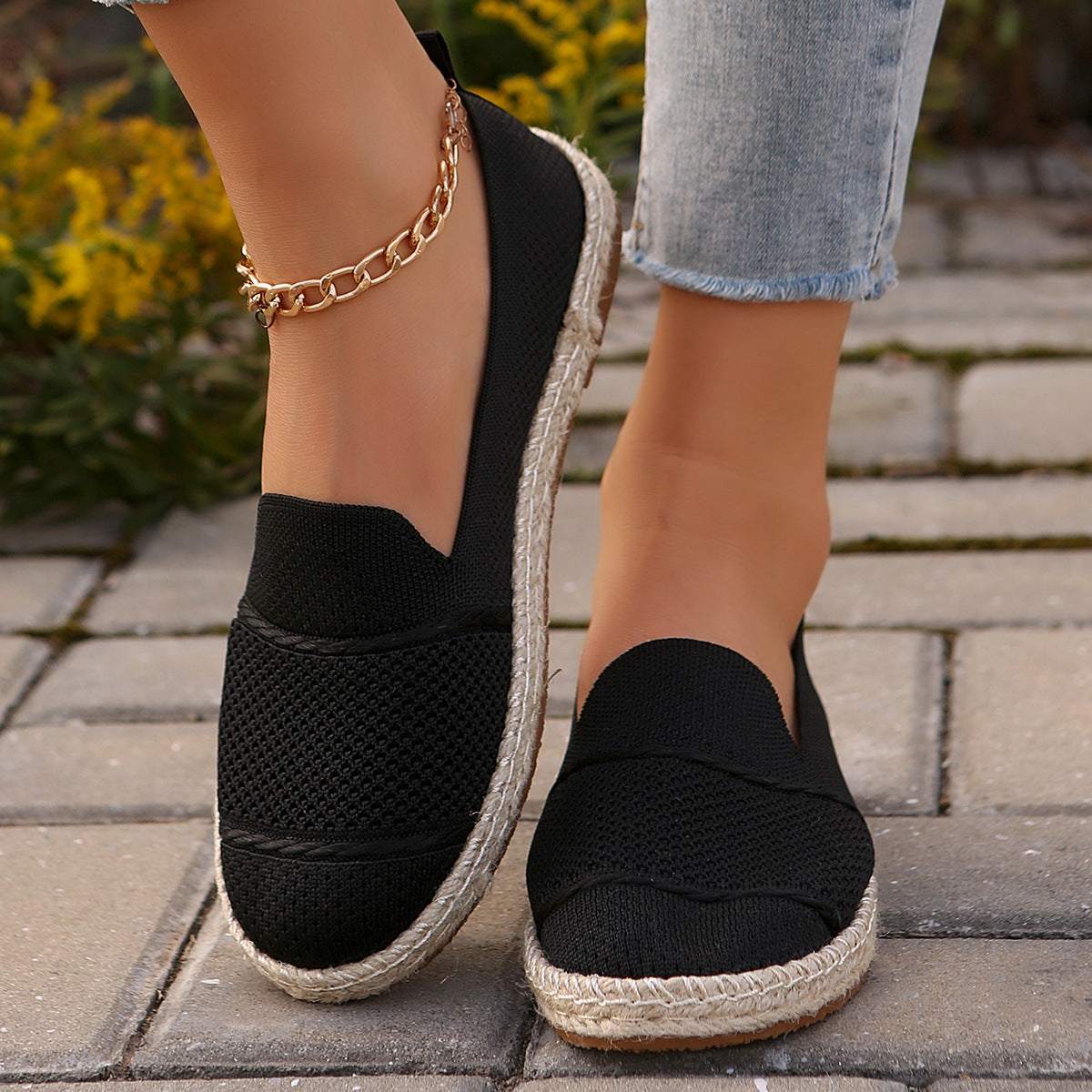 Damen Atmungsaktive Slipper-Espadrilles mit Jute-Details WW