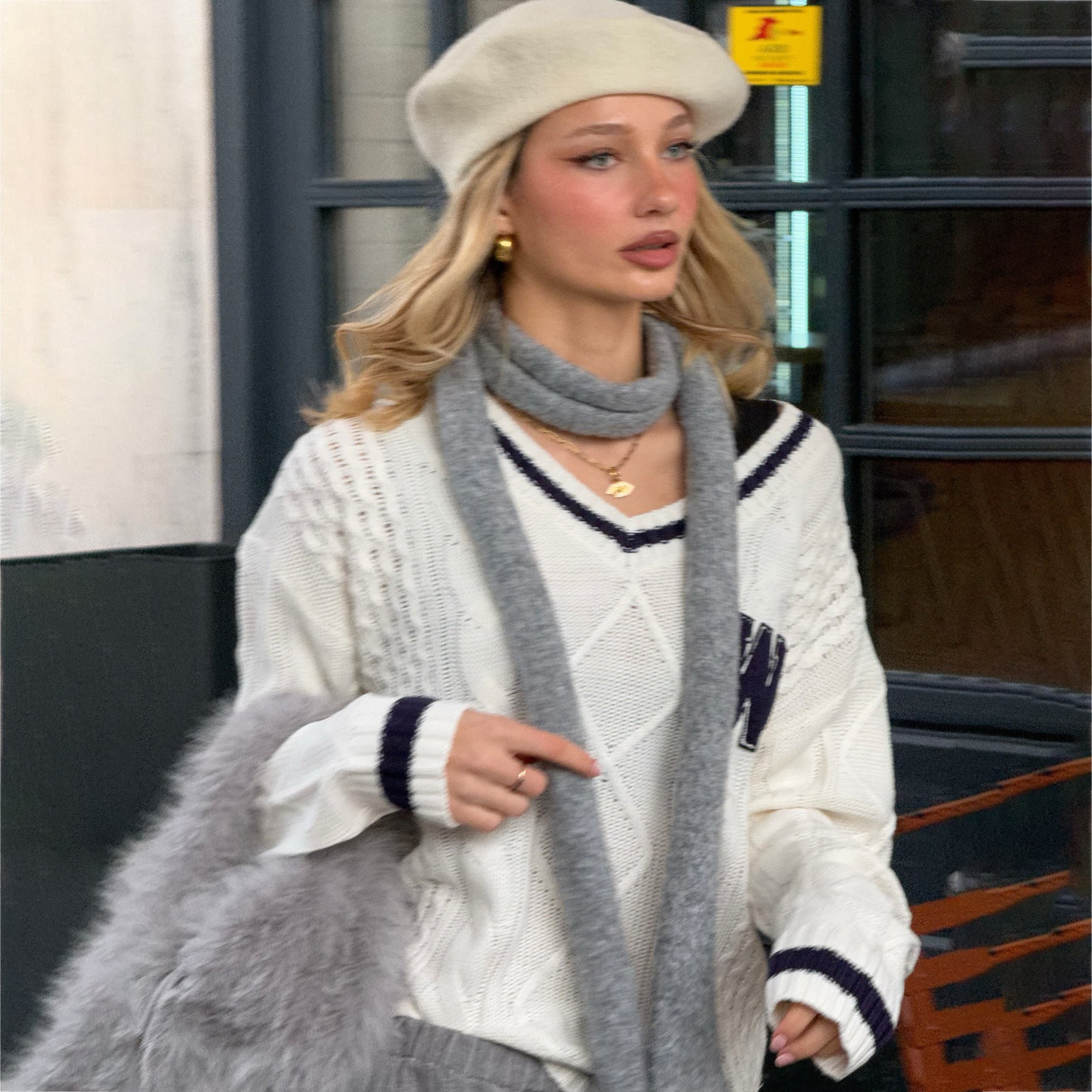 Damen Pullover mit Struktur und V-Ausschnitt WW