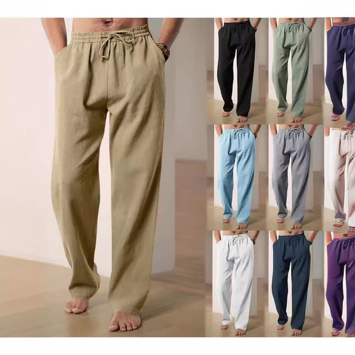 Herren Bequeme Leinenhose mit verstellbarem Bund W&W Mode