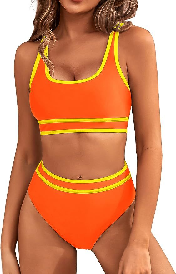 Damen Sportliches Bikini-Set mit breiten Trägern und hohem Schnitt WW