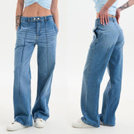 Damen weite high-waist Jeans mit trendigem Vintage-Design WW