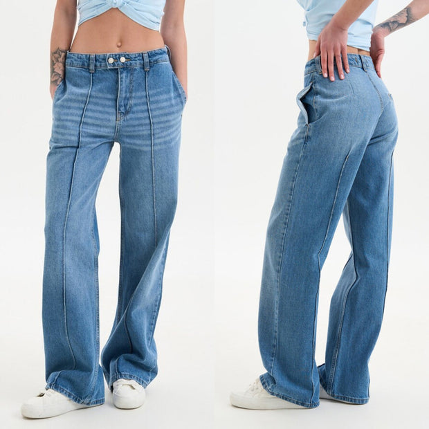 Damen weite high-waist Jeans mit trendigem Vintage-Design WW