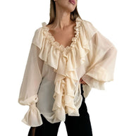 Damen Luftige Rüschenbluse aus Chiffon mit Oversize-Schnitten WW