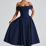 Damen elegantes Abendkleid mit schulterfreiem Design und voluminösem Rock WW