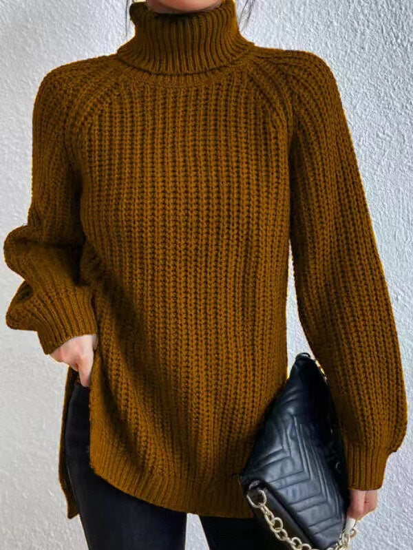 Damen Strickpullover mit hohem Kragen und strukturiertem Wabenmuster WW