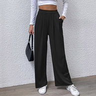 Damen weite Chinohose mit elegantem Faltenwurf und hohem Bund WW