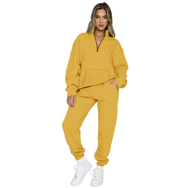 Damen Sportliches Set mit hohem Kragen und Taschen WW
